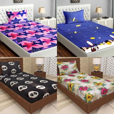 HSR Collection 200 TC Microfiber Single 3D Printed Flat Bedsheet(Pack of 4, Multicolor)