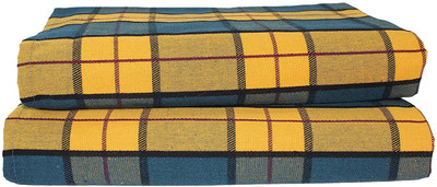 Tharunsha Elite Checkered Single AC Blanket for  Mild Winter(Cotton, BLUE yellow)