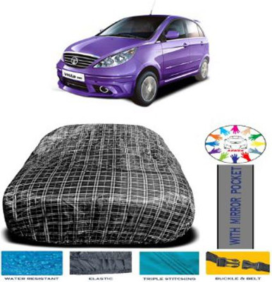 APNEK Car Cover For Tata Vista Tech (With Mirror Pockets)(White, Black)