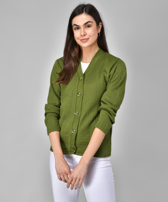 eWools Women Button Self Design Cardigan