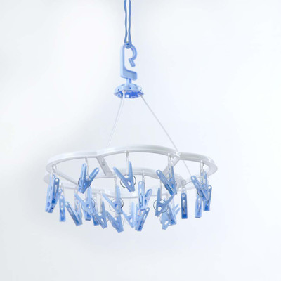 Urbanware Round Cloth Drying Stand Hanger with 24 Clips/pegs, Baby Clothes Dry Hanger Stand, (Set of 1) Plastic Cloth Clips(Blue)
