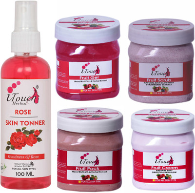 I TOUCH HERBAL FRUIT SCRUB,CREAM,PACK,GEL (500 ML X 4 ) AND ROSE SKIN TONNER 100 ML ( PACK OF 5 )(5 Items in the set)