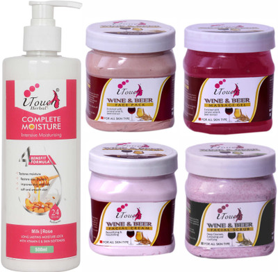 I TOUCH HERBAL WINE AND BEER SCRUB,CREAM,PACK,GEL AND COMPLETE MOISTURIZER 500 ML X 5(5 Items in the set)