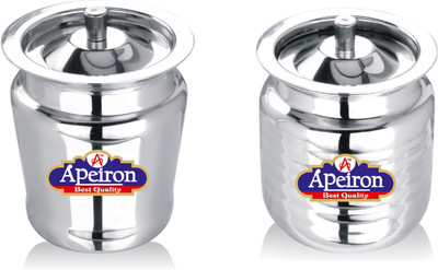 Apeiron Steel Utility Container  - 300 ml(Pack of 2, Silver)