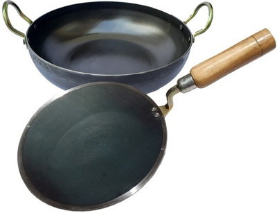 Navghar Cookware Combo Tawa 25cm Dia + Kadahi 24 cm Cookware Set Cookware Set(Iron, 2 - Piece)
