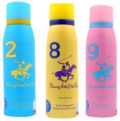 BEVERLY HILLS POLO CLUB 2,8 AND 9 Deodorant Spray  -  For Women(450 ml, Pack of 3)