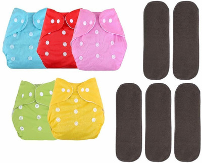 DOMENICO Reusable Washable Cloth Nappies With Inserts(5 Layer Insert)(5 Diaper 5 Insert)