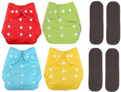 DOMENICO Reusable Washable Cloth Nappies With Inserts(5 Layer Insert)(4 Diaper 4 Insert)