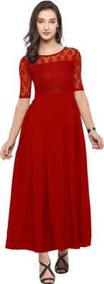 DEVAM IMPEX Women Self Design A-line Kurta(Red)