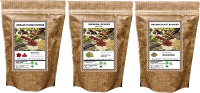 ORGANIC HERBS HIBISCUS , BHRINGRAJ , BRAHMI LEAF POWDER (100 GM EACH)(300 g)