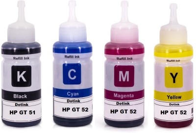 Refill Ink For HP GT 51/ 52 Dye Ink Compatible for HP GT-5810, 5820, 5821, 310, 315, 319, 410, 415, & 419 Inkjet Printer (4*70 ml) Black + Tri Color Combo Pack Ink Bottle
