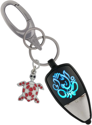 SHOKY LOOKS Multicolor Hindu Lord ( Ganesha ) Ganpati Bapa style Light Reflection with Push Button with White and Red Turtle along with Stylist High Quality Hanging Lock Key Chain