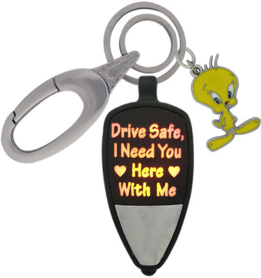 SHOKY LOOKS Multicolor Design Drive safe Msg For your Love in key chain style Light Reflection with Push Button with Cute yellow Smiley Tweety Matel and High Quality Locking Lock Key Chain