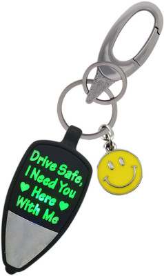 HANDSOME ISK Multicolor Drive Safe Dear Msg Light Reflection with Push Button with yellow Smile style along with Stylist High Quality Hanging Lock Key Chain