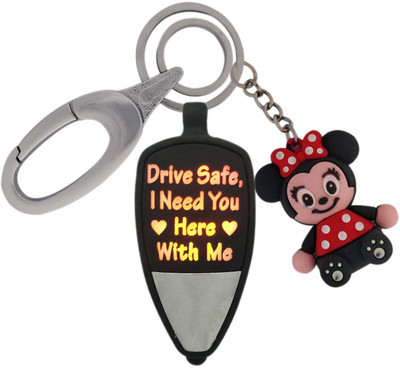 SHOKY LOOKS Multicolor Design Drive safe Msg For your Love in key chain style Light Reflection with Push Button with Cute Rubber Mini Mouse and High Quality Locking Lock Key Chain