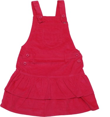 ChildKraft Dungaree For Girls Casual Solid Polyester(Pink, Pack of 1)