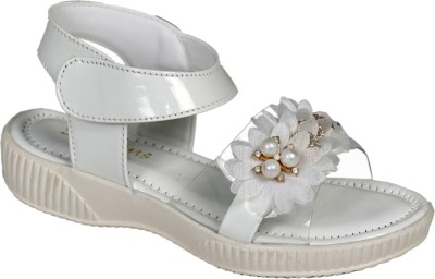 SIMWAY Girls Velcro Strappy Sandals(White , 8-9 Years)