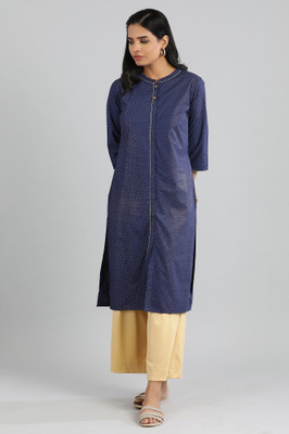 Aurelia Women Printed Straight Kurta(Blue)
