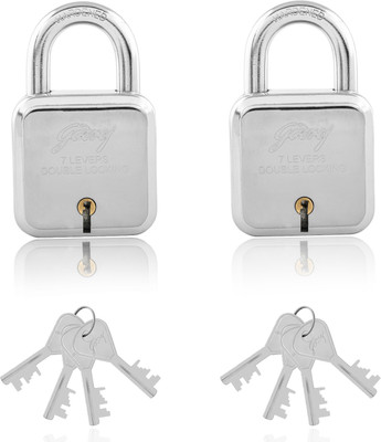 Godrej Locks Godrej Square Padlock 7 Levers with 4 Keys - Pack of 2 Padlock(Silver)