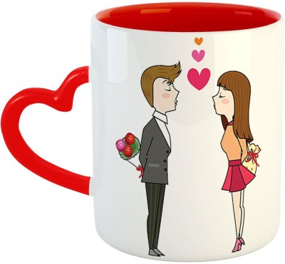 ARTBUG Couple Kissing and Proposing Each Other Boy and Girl Kissing Coffee - Best Gift for Girlfriend, Boyfriend, Husband, Wife, Lover, Hubby, Wifey, Valentines Day, Anniversary, Birthday-Red Heart Handle - 1670 Ceramic Coffee Mug(350 ml)