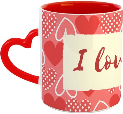 Ashvah Happy Valentines Day Ceramic Coffee Gifts for Wife, Girlfriend, Fiance, Spouse, Boyfriend, Husband, Hubby, Wifey on Anniversary, Birthday-Red Heart Handle - 2414 Ceramic Coffee Mug(350 ml)