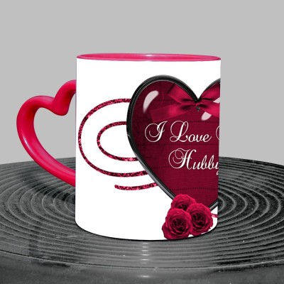 Murli Txtiles MTM I love you my hubby Red heart handle three tone milk, tea mug(350ml) gift to all Ceramic Coffee Mug(350 ml)