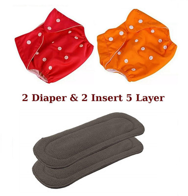 Playalong Reusable Solid Pocket Cloth Diapers With Inserts Pack of 2 Diaper and 2 Insert 5 Layer