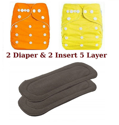 Playalong Reusable Cloth Diaper, Washable Adjustable Infants Nappy with Insert- (0-12 Months, Pad Included) - Pack/Combo of (2 Cloth Diaper+2 Charcoal 5 layer Insert)