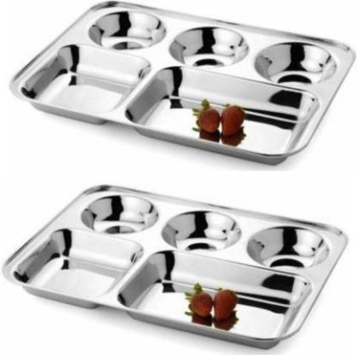 RAPCHIKA BHOJAN THAL SET OF 2 PIECES 5 COMPARTMENTS EACH Sectioned Plate (2 Sectioned Plate) Dinner Plate(Pack of 2, Microwave Safe)