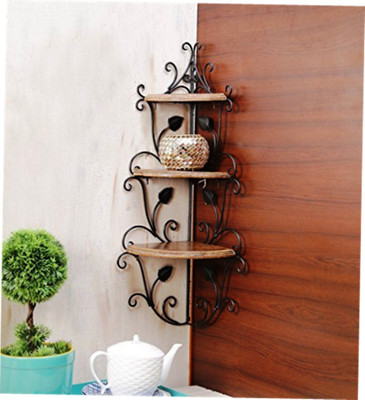 Trustshoppee Beautiful Floating Corner Wall Shelf (Brown) Wooden, Iron Wall Shelf(Number of Shelves - 1, Brown)