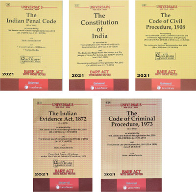 Mega Combo Of 5 Books The Constitution Of India Bare Act , The Indian Penal Code Bare Act ,The Evidence Act 1872, The Code Of Criminal Procedure 1973, The Code Of Civil Procedure 1908 Bare Act With State Amendments And Short Notes (Paperback In English)(Paperback, Universal)