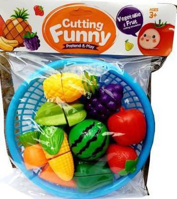 Villy 9 Pcs Realistic Slice Able Fruits And Vegetable Cutting Along With Basket