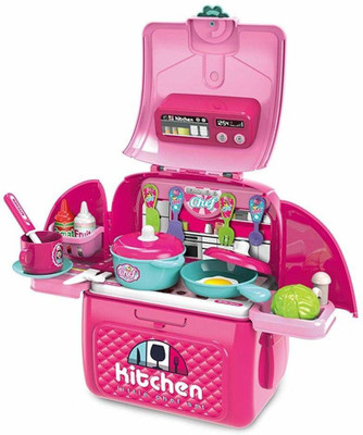 Jay Shree Gopal 2 in 1 Kids Kitchen Playset Pretend Play Backpack Cooking Toys Food kitchen set with Realistic Light,Sound for ages 3,4,5,6 year old Toddlers,Children,Boy