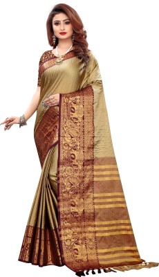 Fancy Fab Woven Banarasi Jacquard Saree(Beige)