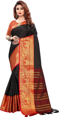 Fancy Fab Woven Bollywood Jacquard Saree(Black)