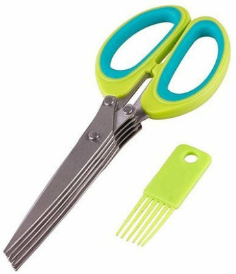 DHANVI ENTERPRISE Multi-Function 5 Blade Vegetable Stainless Steel Herbs Scissor with Blade Comb Vegetable Grater & Slicer(1 Scissor)
