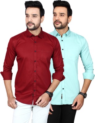 Liza Martin Men Solid Casual Light Blue, Maroon Shirt(Pack of 2)