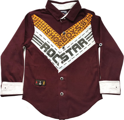 1st Attitude Boys Printed Party Maroon Shirt