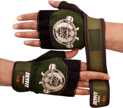 SKYFIT Excellent Leather Pads Gym Sports workout gloves For men And Women Gym & Fitness Gloves(Green, Black)