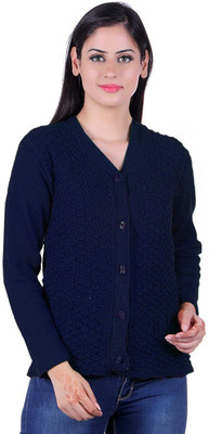 SatSun Women Button Self Design Cardigan
