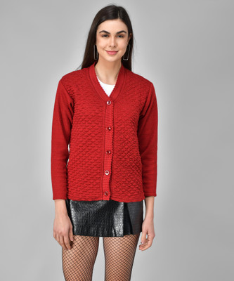 eWools Solid V Neck Casual Women Maroon Sweater