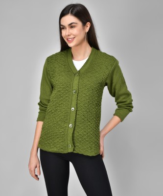 eWools Solid V Neck Casual Women Green Sweater