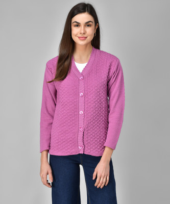 eWools Solid V Neck Casual Women Pink Sweater