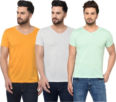 Jangoboy Solid Men V Neck Grey, Yellow, Light Green T-Shirt