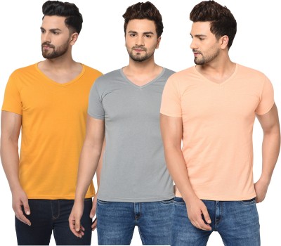 Jangoboy Solid Men V Neck White, Pink, Grey T-Shirt