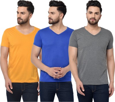 Adorbs Solid Men V Neck Blue, Grey, Yellow T-Shirt