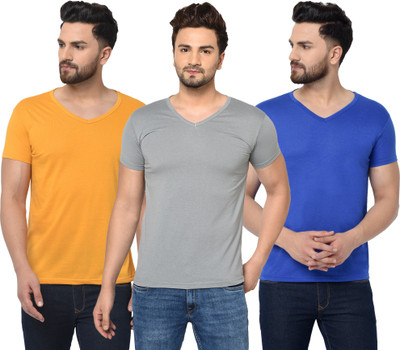 Unite Wear Solid Men V Neck Multicolor T-Shirt