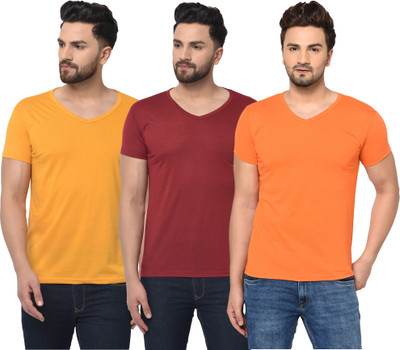 Unite Wear Solid Men V Neck Multicolor T-Shirt