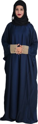 ARoohSa Silk Blend Self Design Abaya With Hijab(Blue)