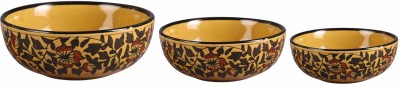 caffeine Ceramic Serving Bowl Handmade Brown Sehra(Pack of 3, Multicolor)
